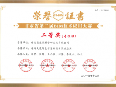 建科院六名同志入圍甘肅省建筑業(yè)聯(lián)合會專家?guī)?并獲第二屆BIM大賽二等獎榮譽(yù)證書